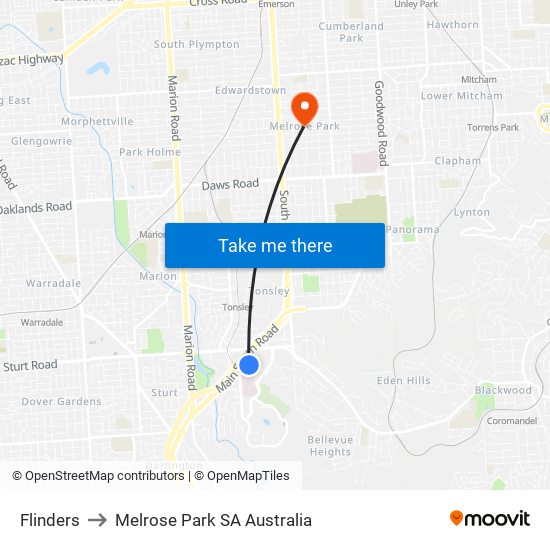 Flinders to Melrose Park SA Australia map