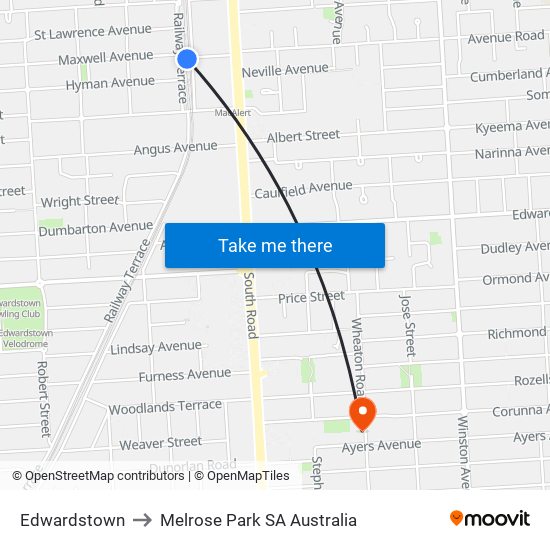 Edwardstown to Melrose Park SA Australia map