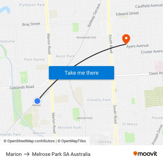 Marion to Melrose Park SA Australia map