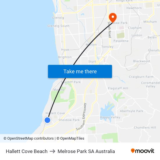 Hallett Cove Beach to Melrose Park SA Australia map