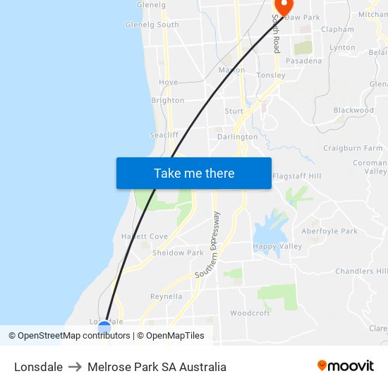 Lonsdale to Melrose Park SA Australia map