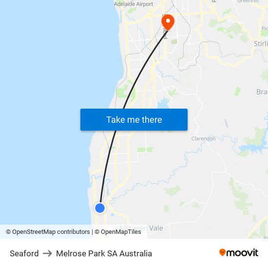 Seaford to Melrose Park SA Australia map