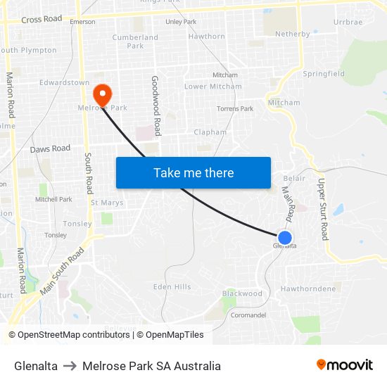 Glenalta to Melrose Park SA Australia map