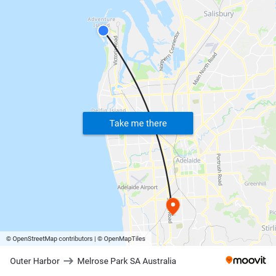 Outer Harbor to Melrose Park SA Australia map