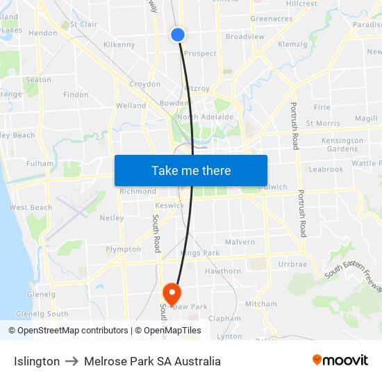 Islington to Melrose Park SA Australia map