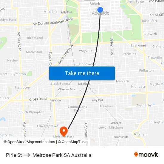 Pirie St to Melrose Park SA Australia map