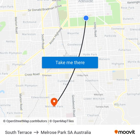 South Terrace to Melrose Park SA Australia map