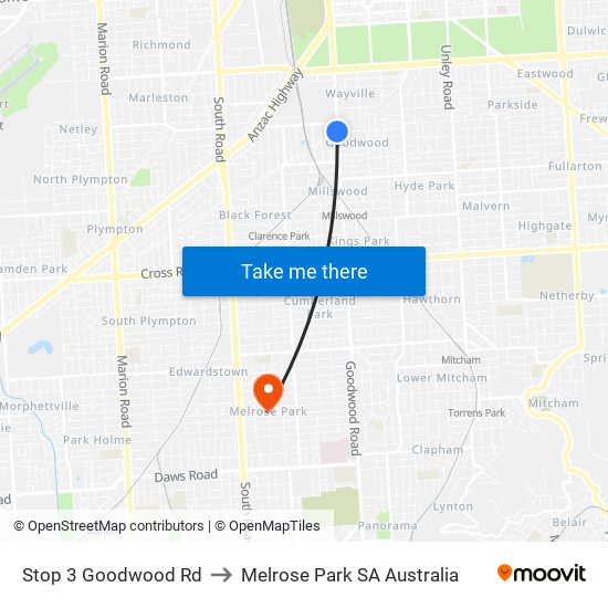 Stop 3 Goodwood Rd to Melrose Park SA Australia map