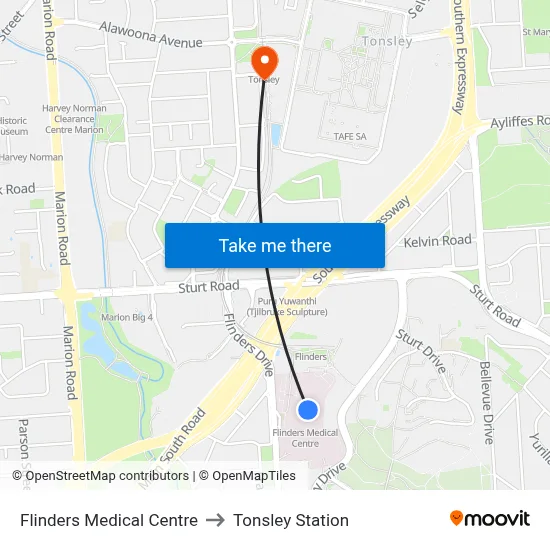 Flinders Medical Centre to Tonsley Station map
