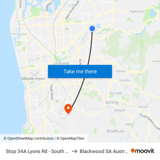 Stop 34A Lyons Rd - South side to Blackwood SA Australia map
