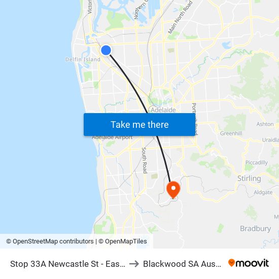 Stop 33A Newcastle St - East side to Blackwood SA Australia map