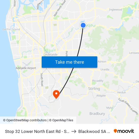 Stop 32 Lower North East Rd - South East side to Blackwood SA Australia map