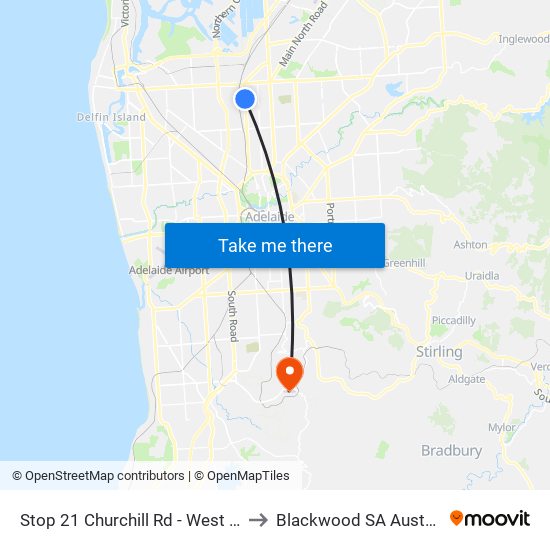 Stop 21 Churchill Rd - West side to Blackwood SA Australia map