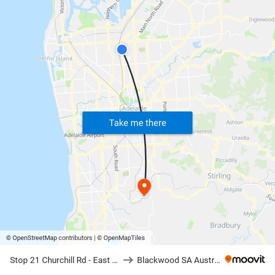 Stop 21 Churchill Rd - East side to Blackwood SA Australia map