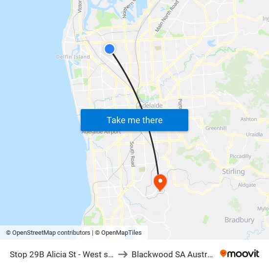 Stop 29B Alicia St - West side to Blackwood SA Australia map