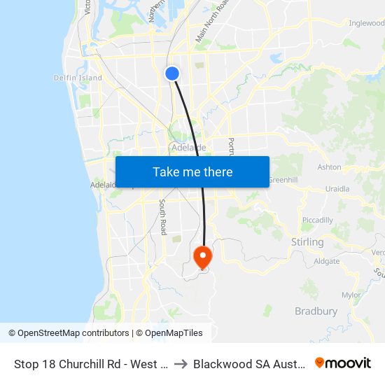 Stop 18 Churchill Rd - West side to Blackwood SA Australia map