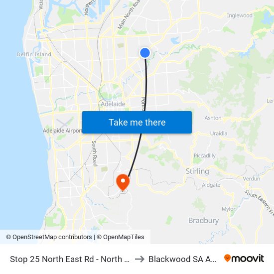 Stop 25 North East Rd - North West side to Blackwood SA Australia map