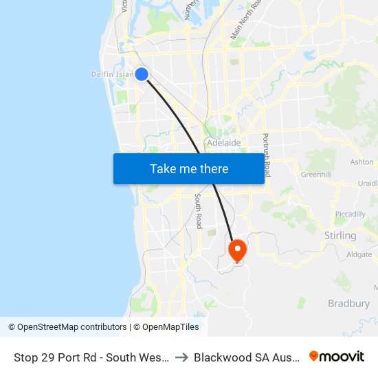 Stop 29 Port Rd - South West side to Blackwood SA Australia map