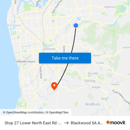 Stop 27 Lower North East Rd - West side to Blackwood SA Australia map