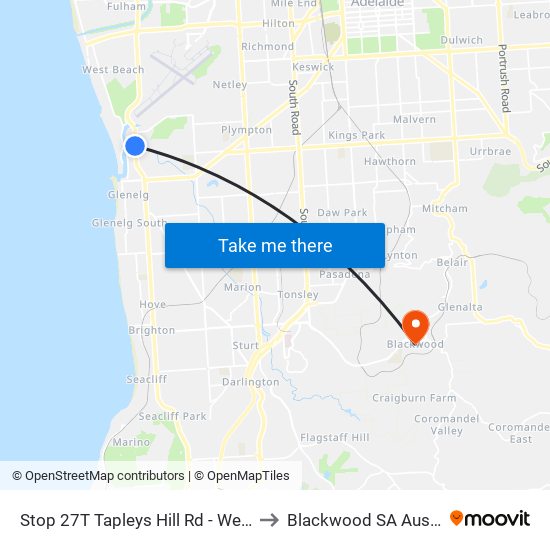 Stop 27T Tapleys Hill Rd - West side to Blackwood SA Australia map