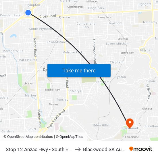 Stop 12 Anzac Hwy - South East side to Blackwood SA Australia map