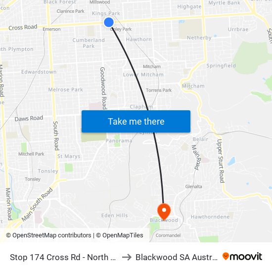 Stop 174 Cross Rd - North side to Blackwood SA Australia map