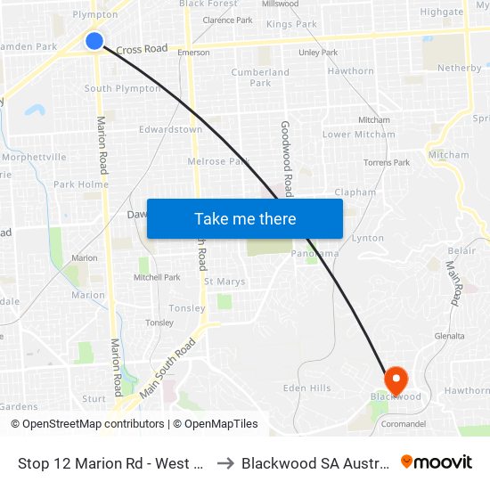 Stop 12 Marion Rd - West side to Blackwood SA Australia map