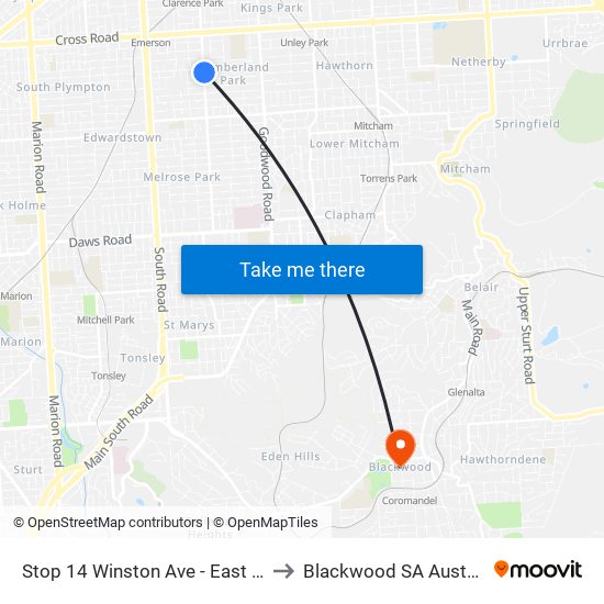 Stop 14 Winston Ave - East side to Blackwood SA Australia map