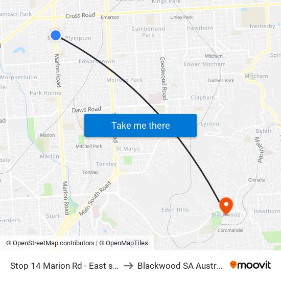 Stop 14 Marion Rd - East side to Blackwood SA Australia map