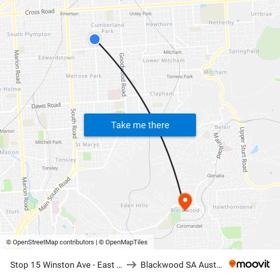 Stop 15 Winston Ave - East side to Blackwood SA Australia map