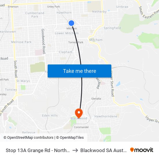 Stop 13A Grange Rd - North side to Blackwood SA Australia map