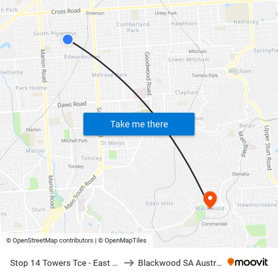 Stop 14 Towers Tce - East side to Blackwood SA Australia map