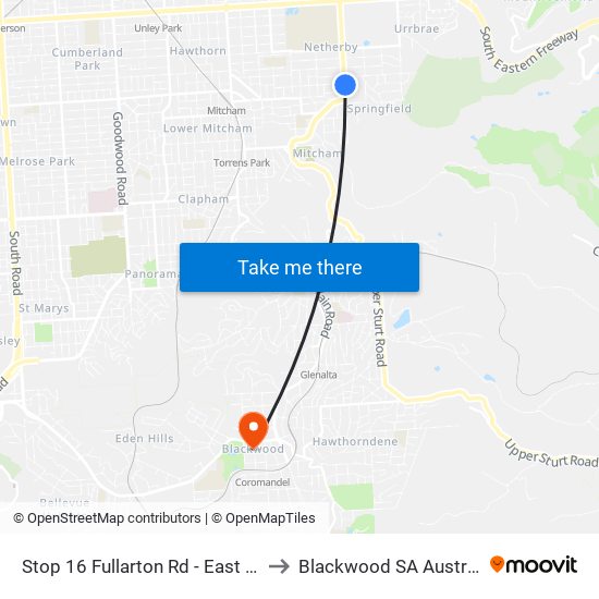 Stop 16 Fullarton Rd - East side to Blackwood SA Australia map