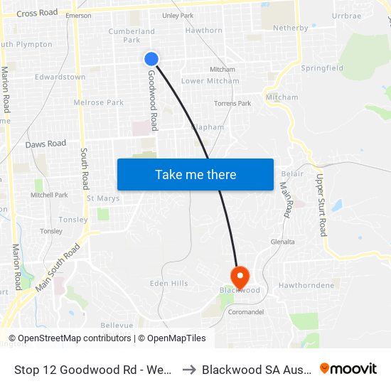 Stop 12 Goodwood Rd - West side to Blackwood SA Australia map