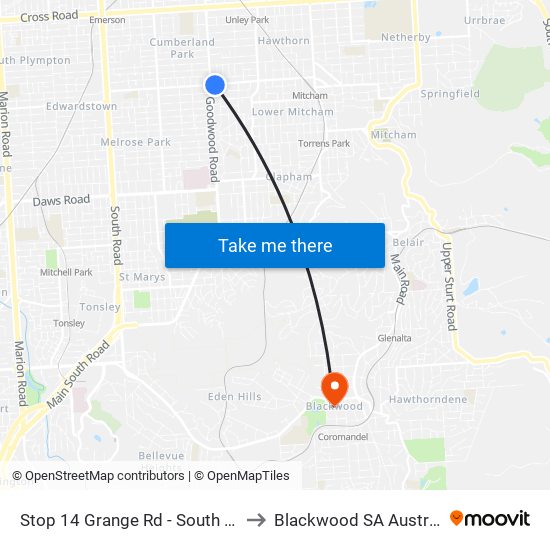 Stop 14 Grange Rd - South side to Blackwood SA Australia map