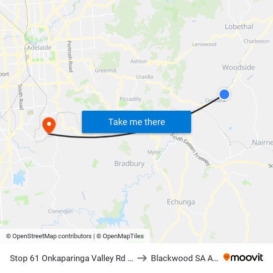 Stop 61 Onkaparinga Valley Rd - North side to Blackwood SA Australia map