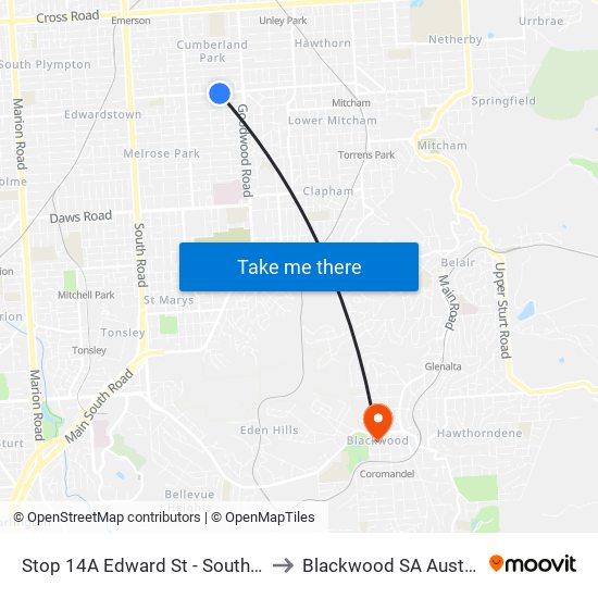 Stop 14A Edward St - South side to Blackwood SA Australia map
