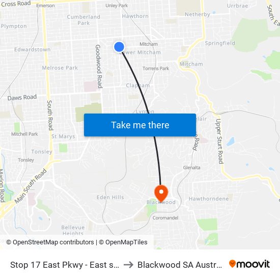 Stop 17 East Pkwy - East side to Blackwood SA Australia map