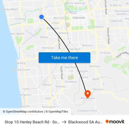 Stop 10 Henley Beach Rd - South side to Blackwood SA Australia map