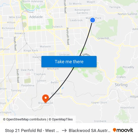 Stop 21 Penfold Rd - West side to Blackwood SA Australia map