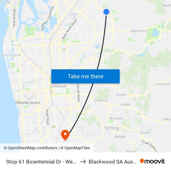 Stop 61 Bicentennial Dr - West side to Blackwood SA Australia map