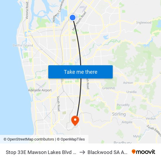 Stop 33E Mawson Lakes Blvd - East side to Blackwood SA Australia map