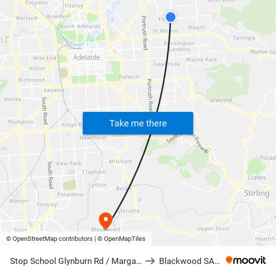 Stop School Glynburn Rd / Margaret St - West side to Blackwood SA Australia map