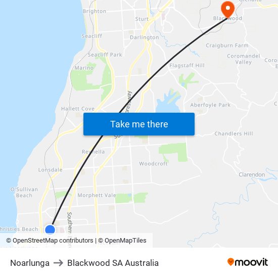 Noarlunga to Blackwood SA Australia map