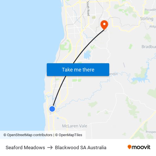 Seaford Meadows to Blackwood SA Australia map