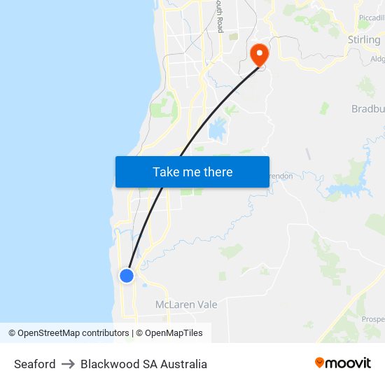 Seaford to Blackwood SA Australia map