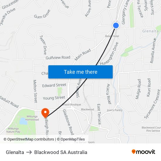 Glenalta to Blackwood SA Australia map