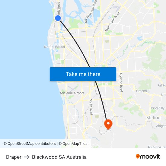 Draper to Blackwood SA Australia map