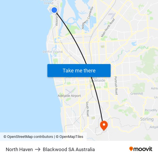 North Haven to Blackwood SA Australia map