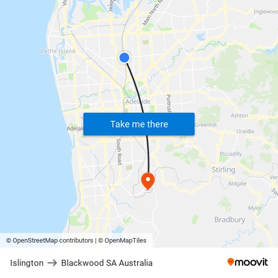 Islington to Blackwood SA Australia map